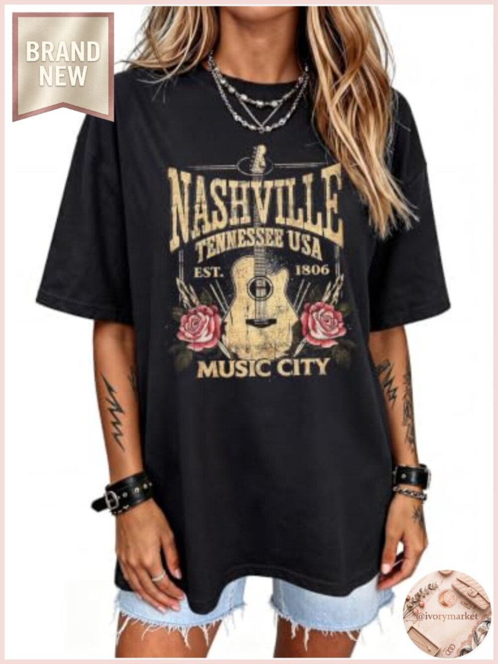 Oversized Country Concert Tee Nashville Outfits Women Cotton Blend